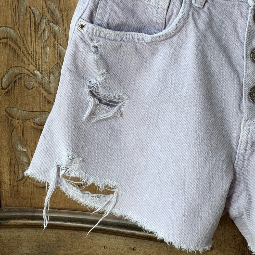 Zara Girls Pastel Purple Denim Shorts Distressed Snap Button Front Sz 9/10 - Picture 8 of 16